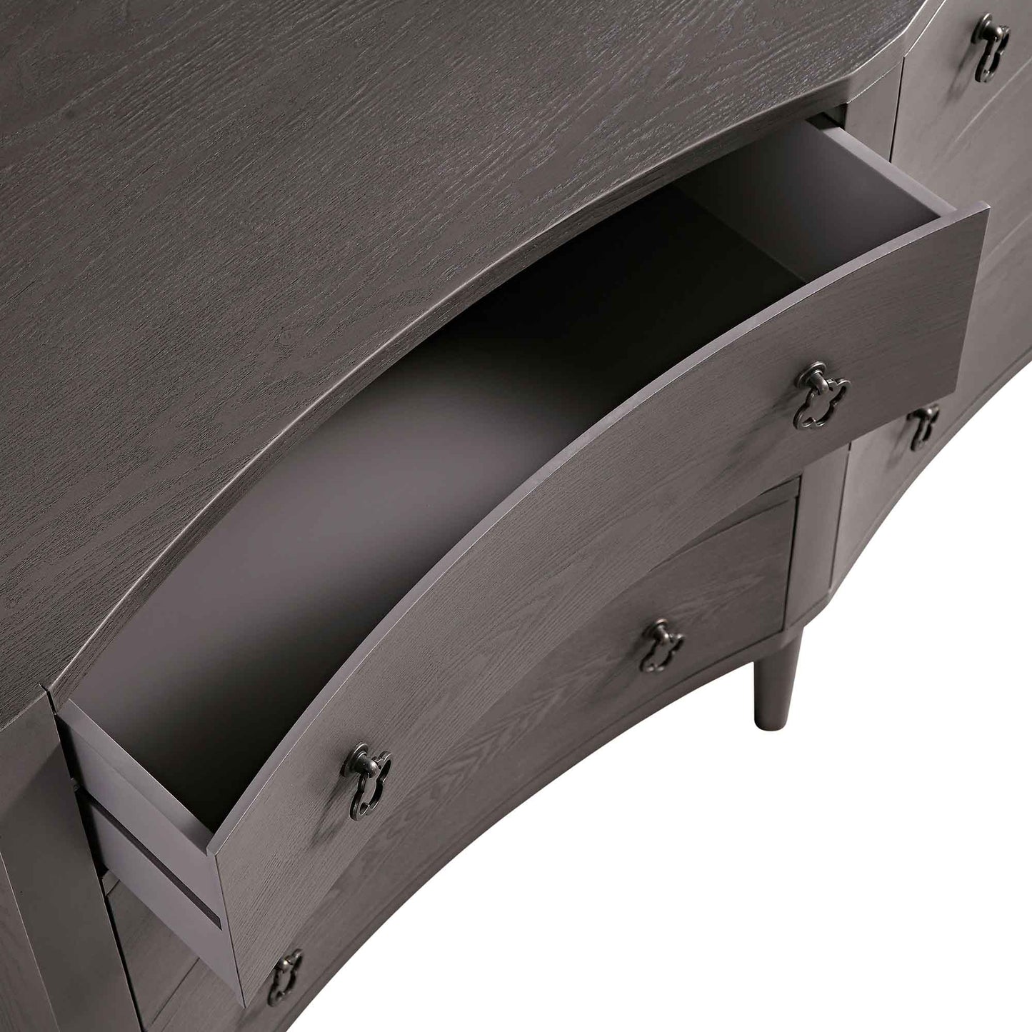 Commode double concave à six tiroirs Thalia, chêne argenté