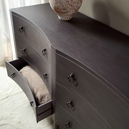 Commode double concave à six tiroirs Thalia, chêne argenté