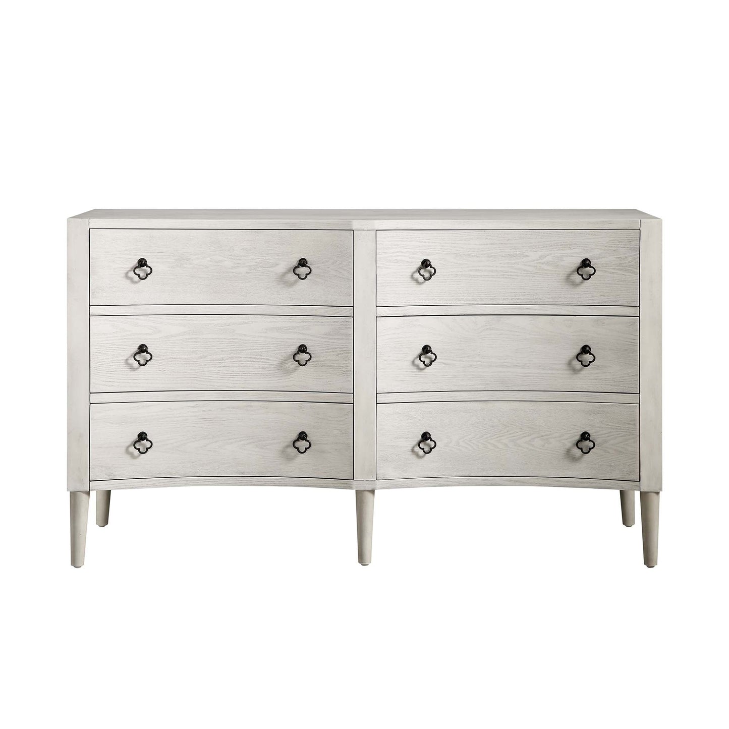 Commode double concave à six tiroirs Thalia, blanc délavé