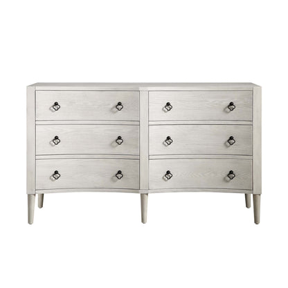 Commode double concave à six tiroirs Thalia, blanc délavé