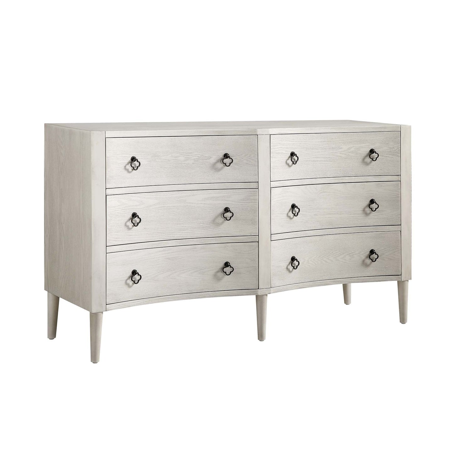 Commode double concave à six tiroirs Thalia, blanc délavé
