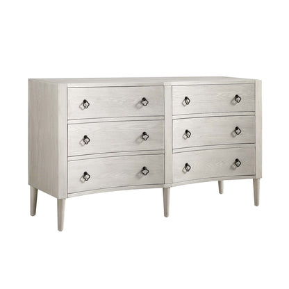 Commode double concave à six tiroirs Thalia, blanc délavé