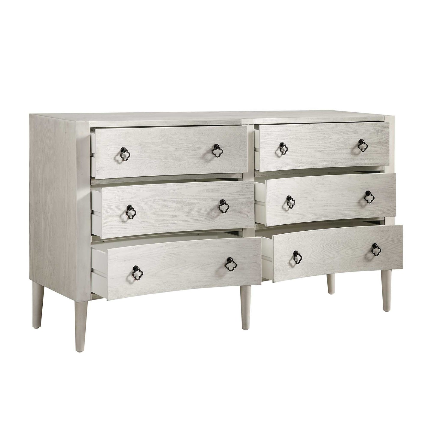 Commode double concave à six tiroirs Thalia, blanc délavé