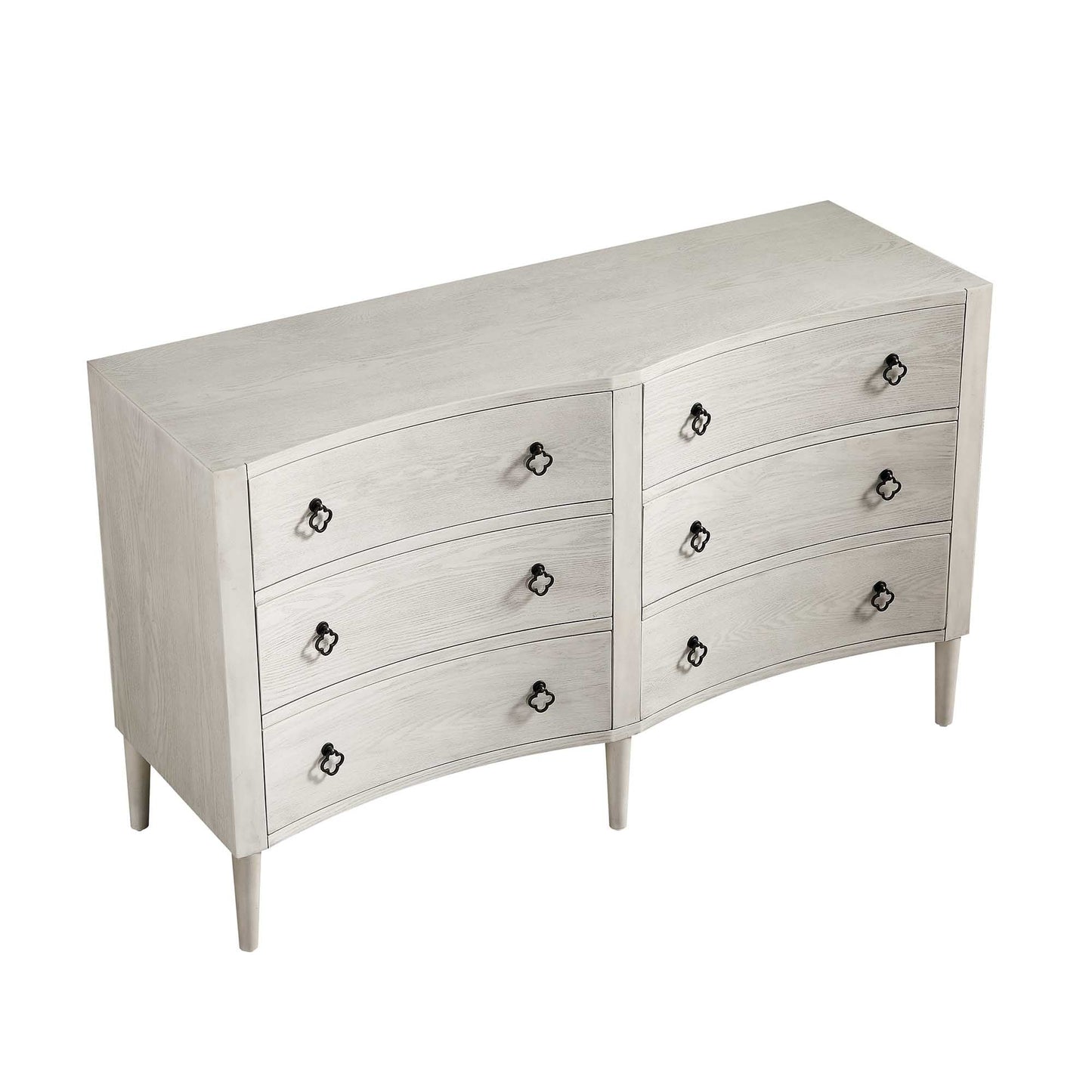 Commode double concave à six tiroirs Thalia, blanc délavé