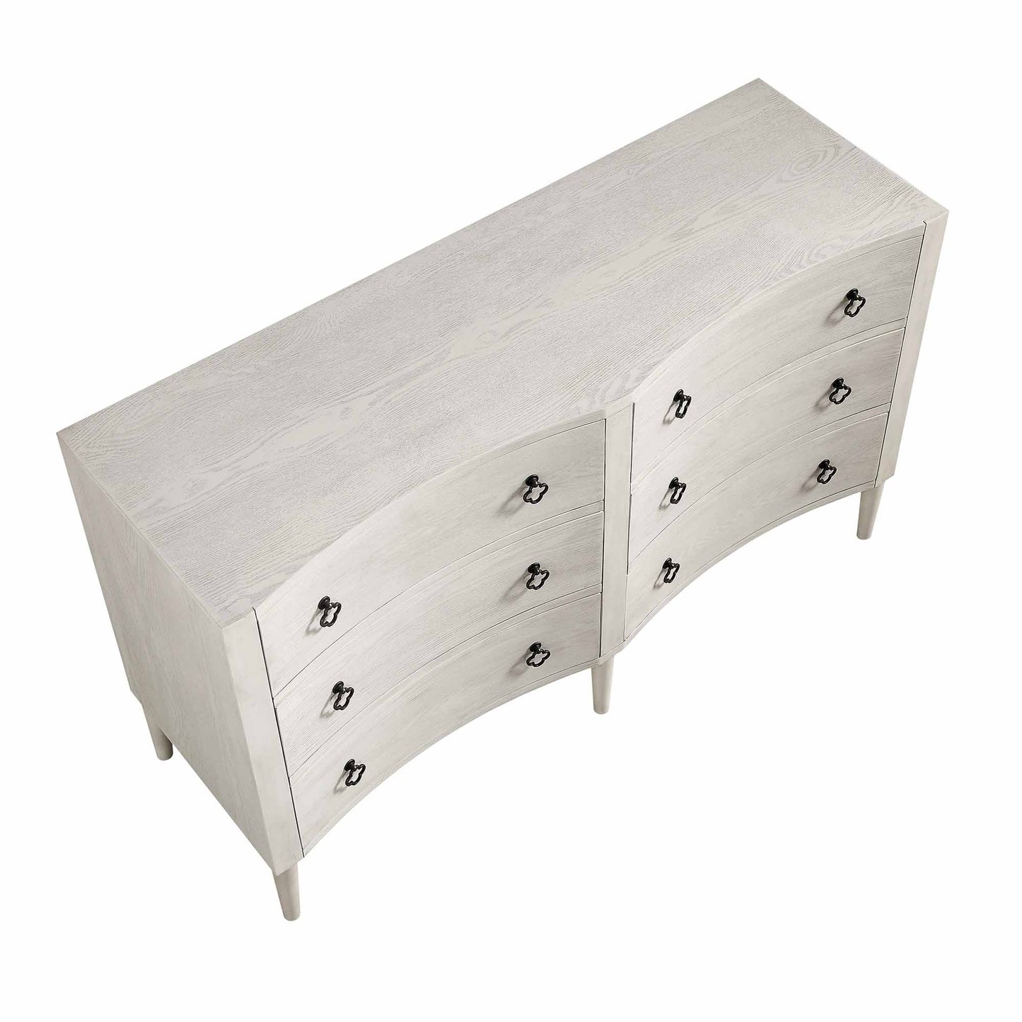 Commode double concave à six tiroirs Thalia, blanc délavé
