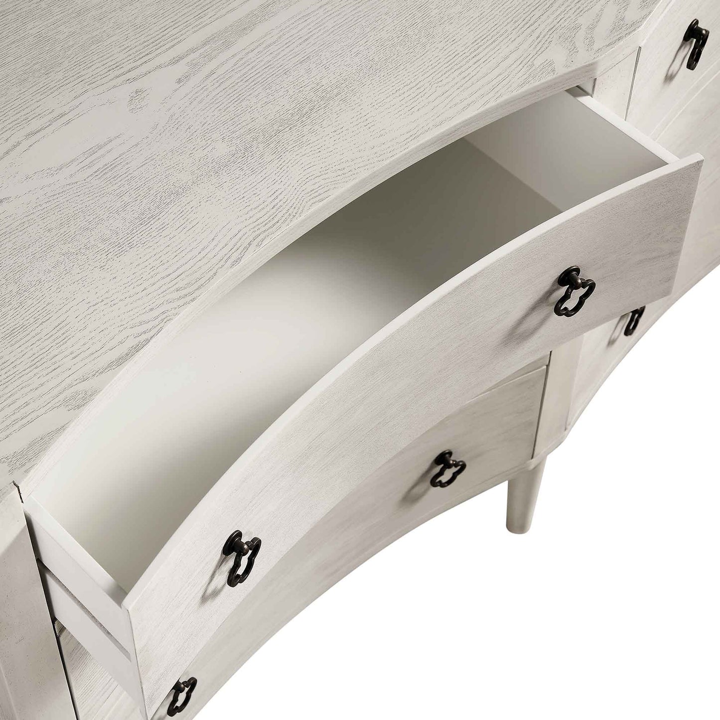 Commode double concave à six tiroirs Thalia, blanc délavé