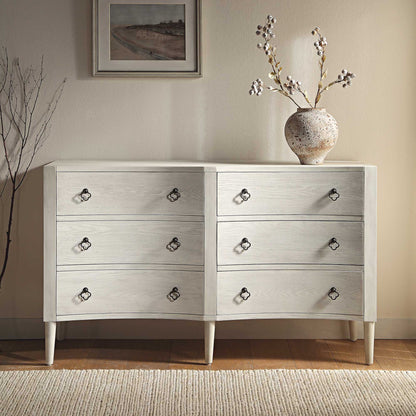 Commode double concave à six tiroirs Thalia, blanc délavé