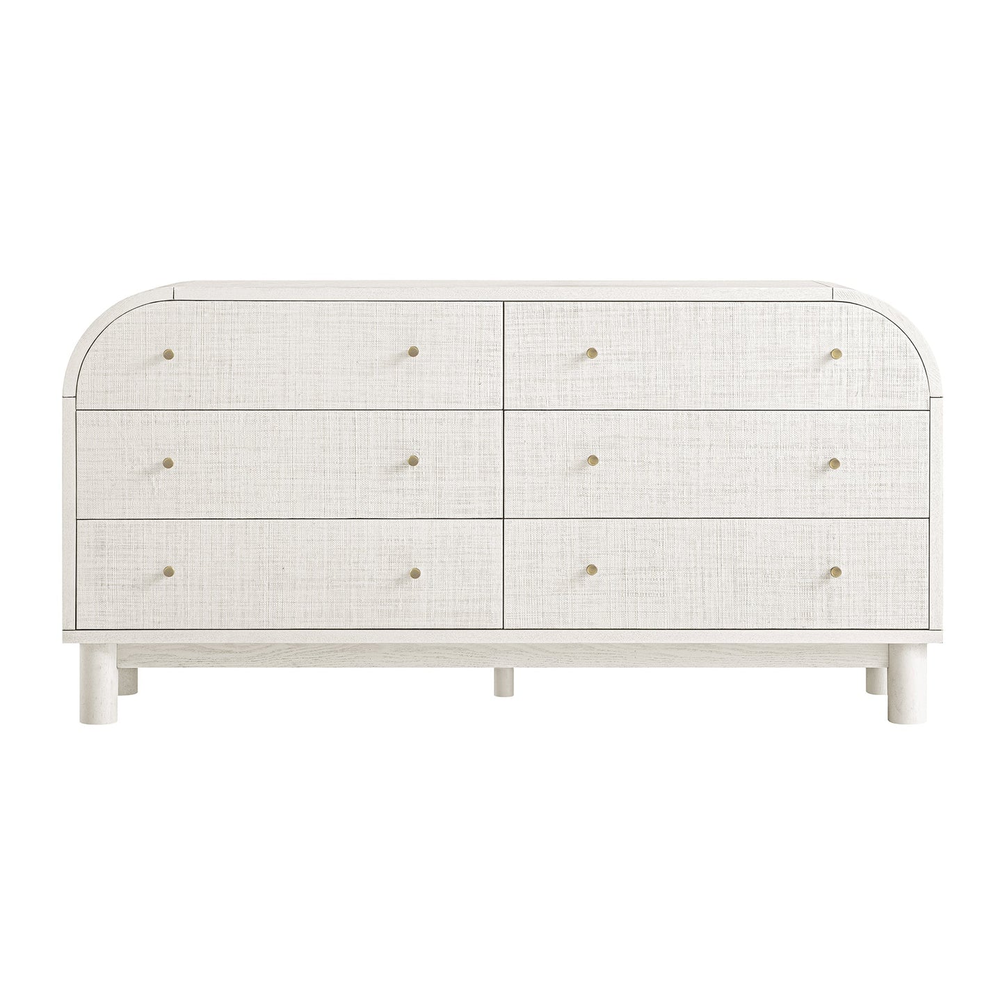 Commode Maude 6 tiroirs, frêne blanc lavé avec raphia