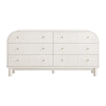 Commode Maude 6 tiroirs, frêne blanc lavé avec raphia