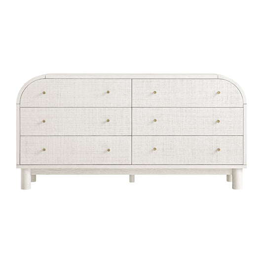 Commode Maude 6 tiroirs, frêne blanc lavé avec raphia