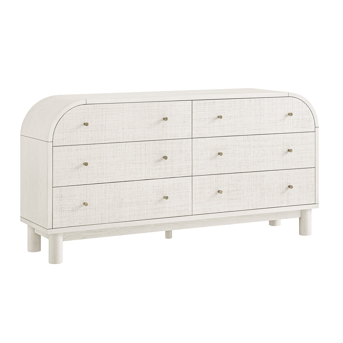 Commode Maude 6 tiroirs, frêne blanc lavé avec raphia