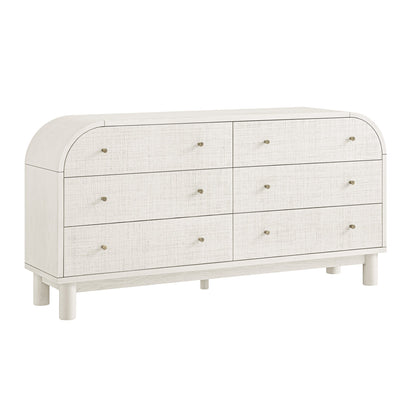 Commode Maude 6 tiroirs, frêne blanc lavé avec raphia