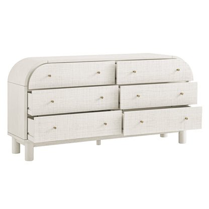 Commode Maude 6 tiroirs, frêne blanc lavé avec raphia