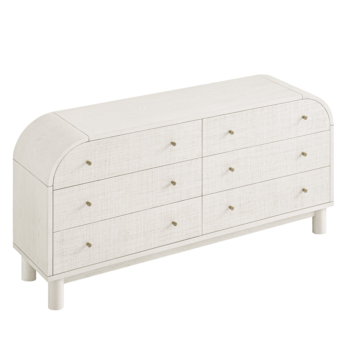 Commode Maude 6 tiroirs, frêne blanc lavé avec raphia