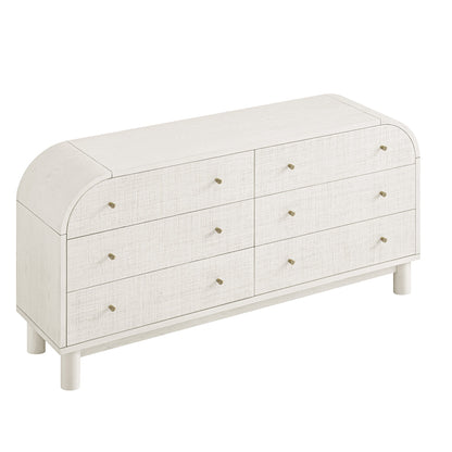 Commode Maude 6 tiroirs, frêne blanc lavé avec raphia