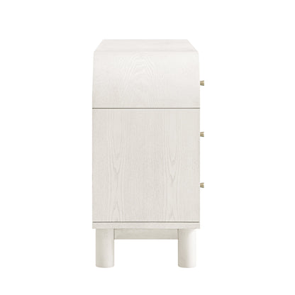 Commode Maude 6 tiroirs, frêne blanc lavé avec raphia