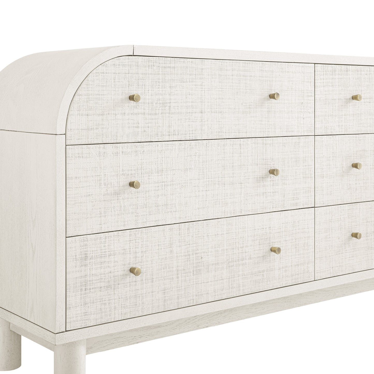 Commode Maude 6 tiroirs, frêne blanc lavé avec raphia