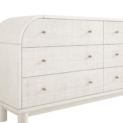 Commode Maude 6 tiroirs, frêne blanc lavé avec raphia