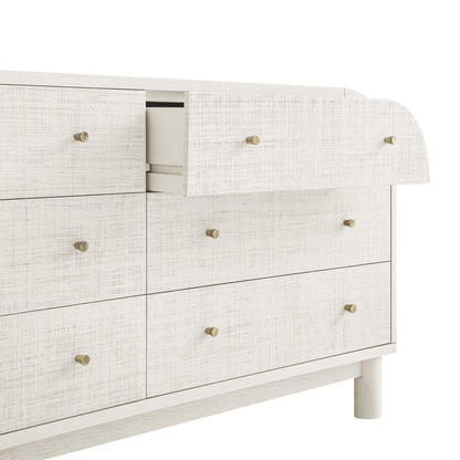 Commode Maude 6 tiroirs, frêne blanc lavé avec raphia