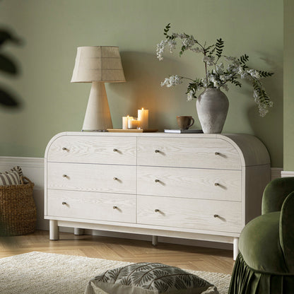 Commode Maude 6 tiroirs, frêne blanc lavé