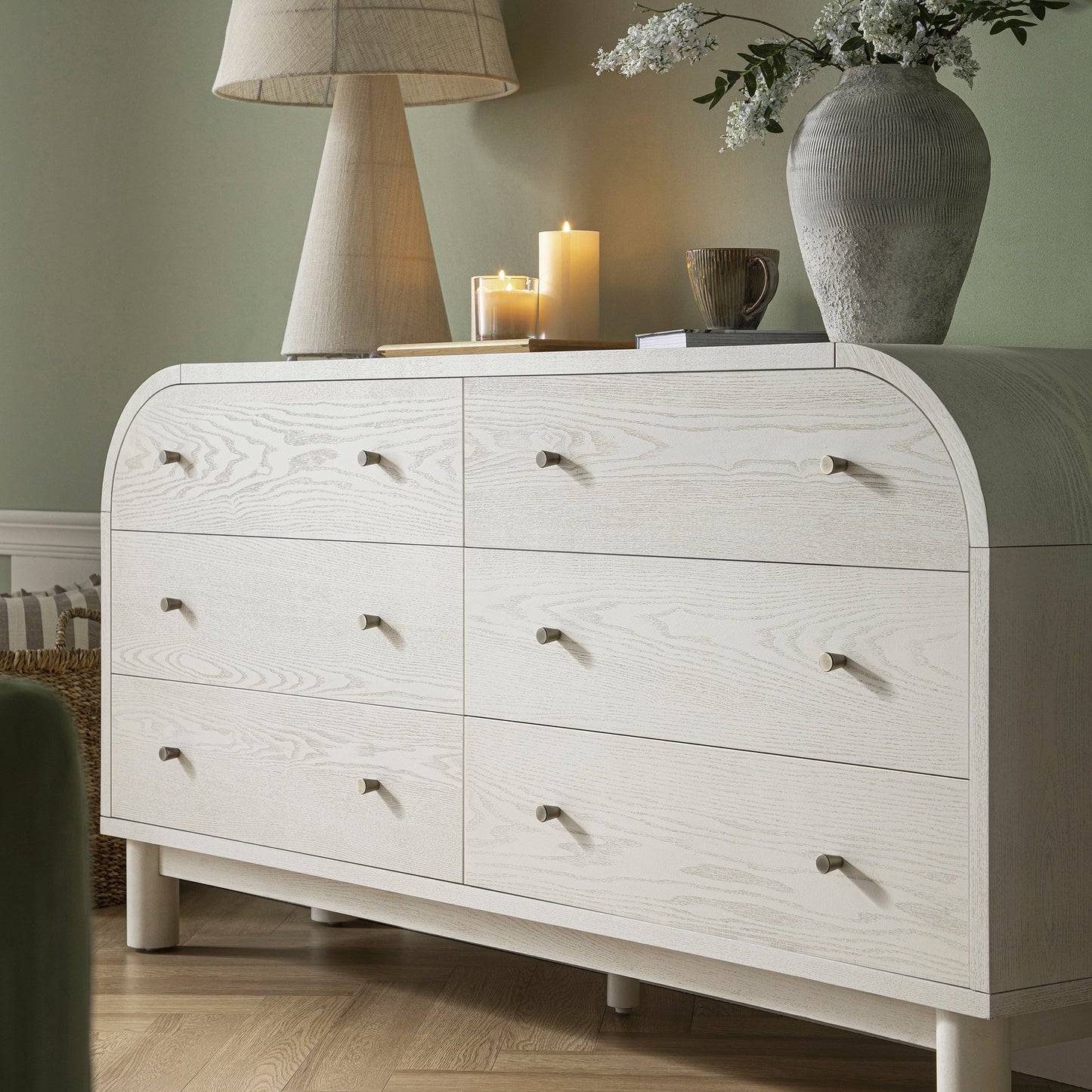 Commode Maude 6 tiroirs, frêne blanc lavé