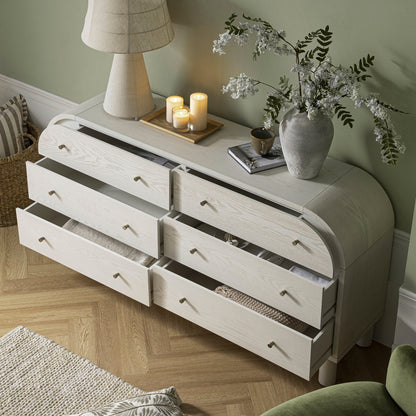 Commode Maude 6 tiroirs, frêne blanc lavé