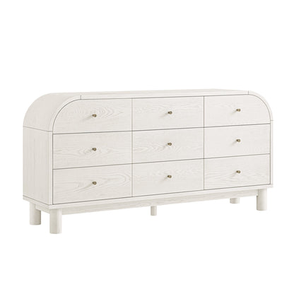 Commode Maude à 9 tiroirs, frêne blanc lavé