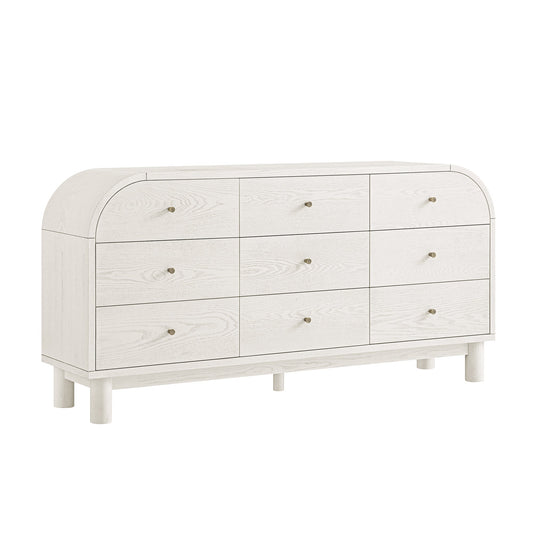 Commode Maude à 9 tiroirs, frêne blanc lavé