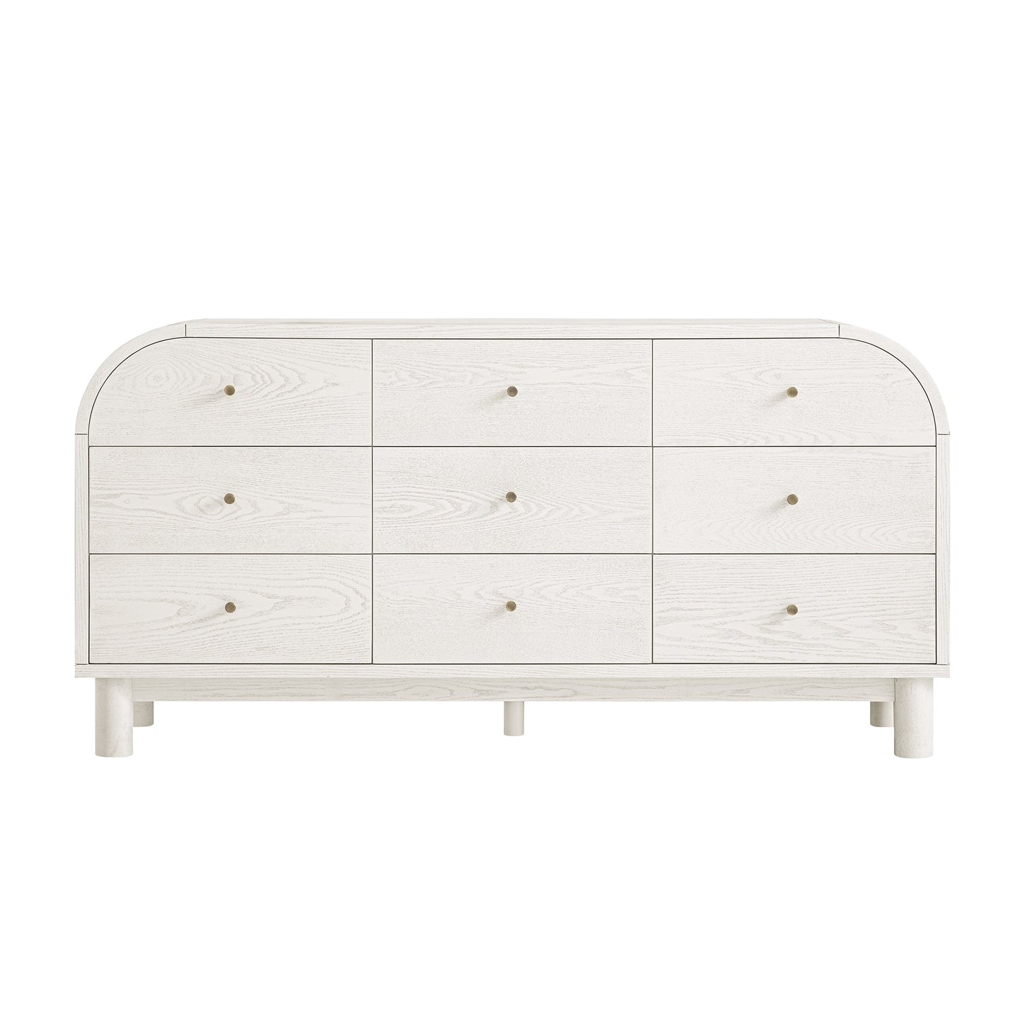 Commode Maude à 9 tiroirs, frêne blanc lavé