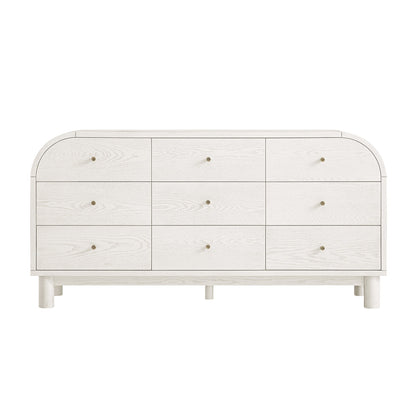 Commode Maude à 9 tiroirs, frêne blanc lavé