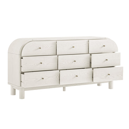Commode Maude à 9 tiroirs, frêne blanc lavé