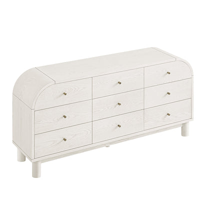 Commode Maude à 9 tiroirs, frêne blanc lavé