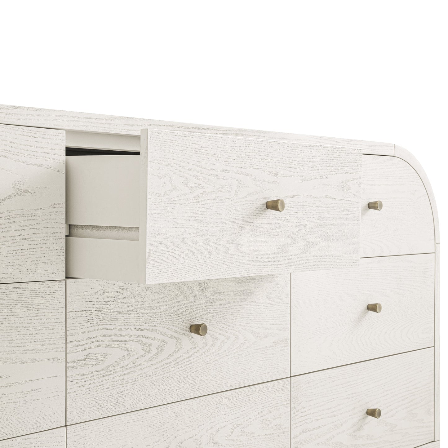Commode Maude à 9 tiroirs, frêne blanc lavé