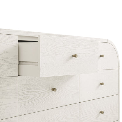 Commode Maude à 9 tiroirs, frêne blanc lavé