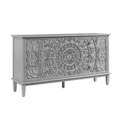 Commode large à 6 tiroirs sculptée Chantilly gris moyen