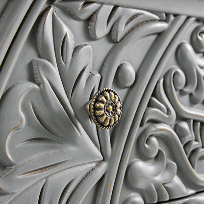 Commode large à 6 tiroirs sculptée Chantilly gris moyen