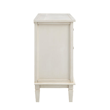 Commode large à 6 tiroirs sculptée et blanchie à la chaux de Chantilly