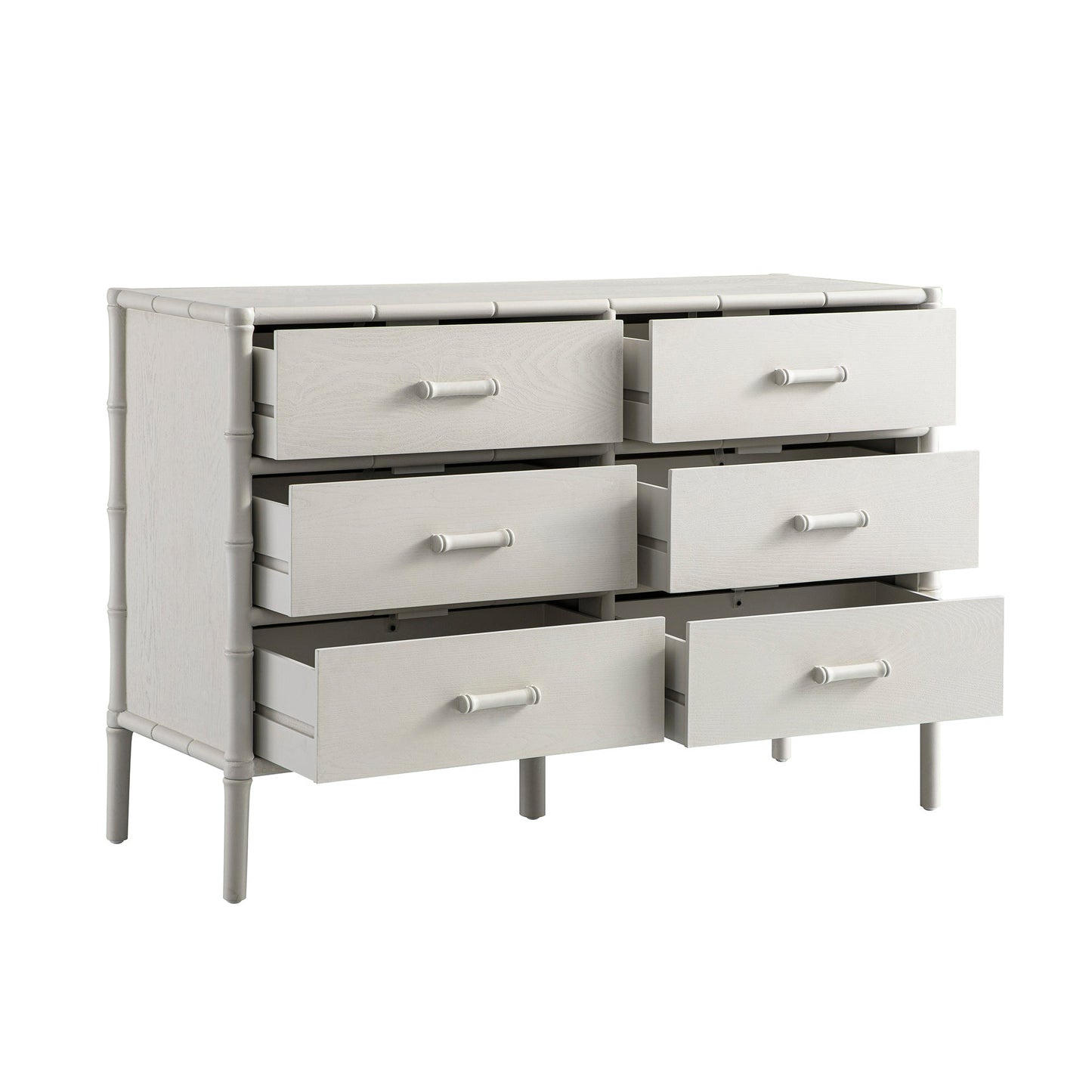 Commode 6 tiroirs Elstowe en imitation bambou, blanc ombré