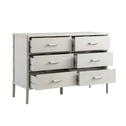 Commode 6 tiroirs Elstowe en imitation bambou, blanc ombré