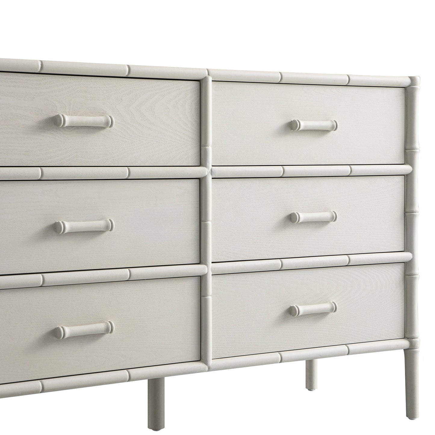 Commode 6 tiroirs Elstowe en imitation bambou, blanc ombré