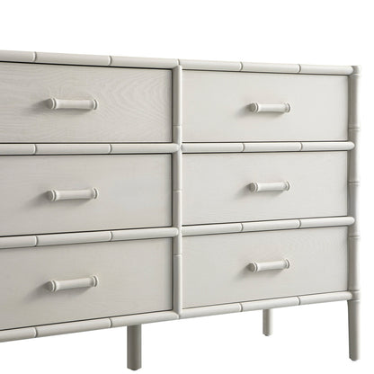 Commode 6 tiroirs Elstowe en imitation bambou, blanc ombré