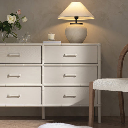 Commode 6 tiroirs Elstowe en imitation bambou, blanc ombré