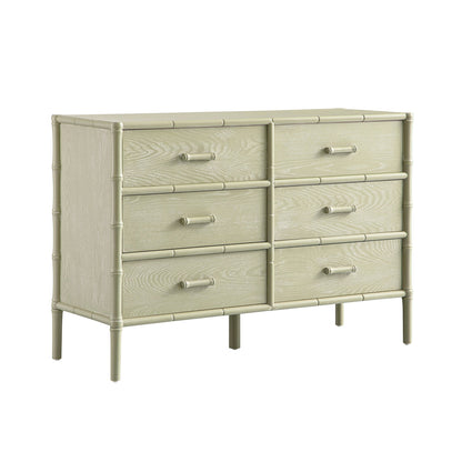 Commode 6 tiroirs Elstowe en imitation bambou, vert sauge
