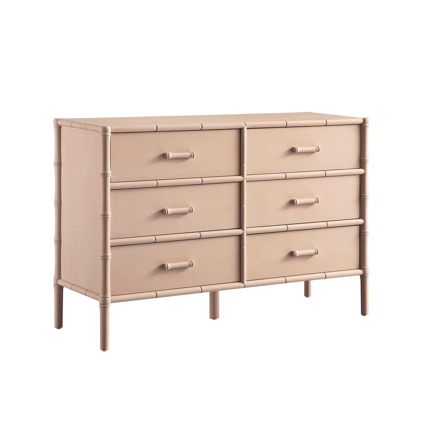 Commode 6 tiroirs Elstowe en imitation bambou, rose nude