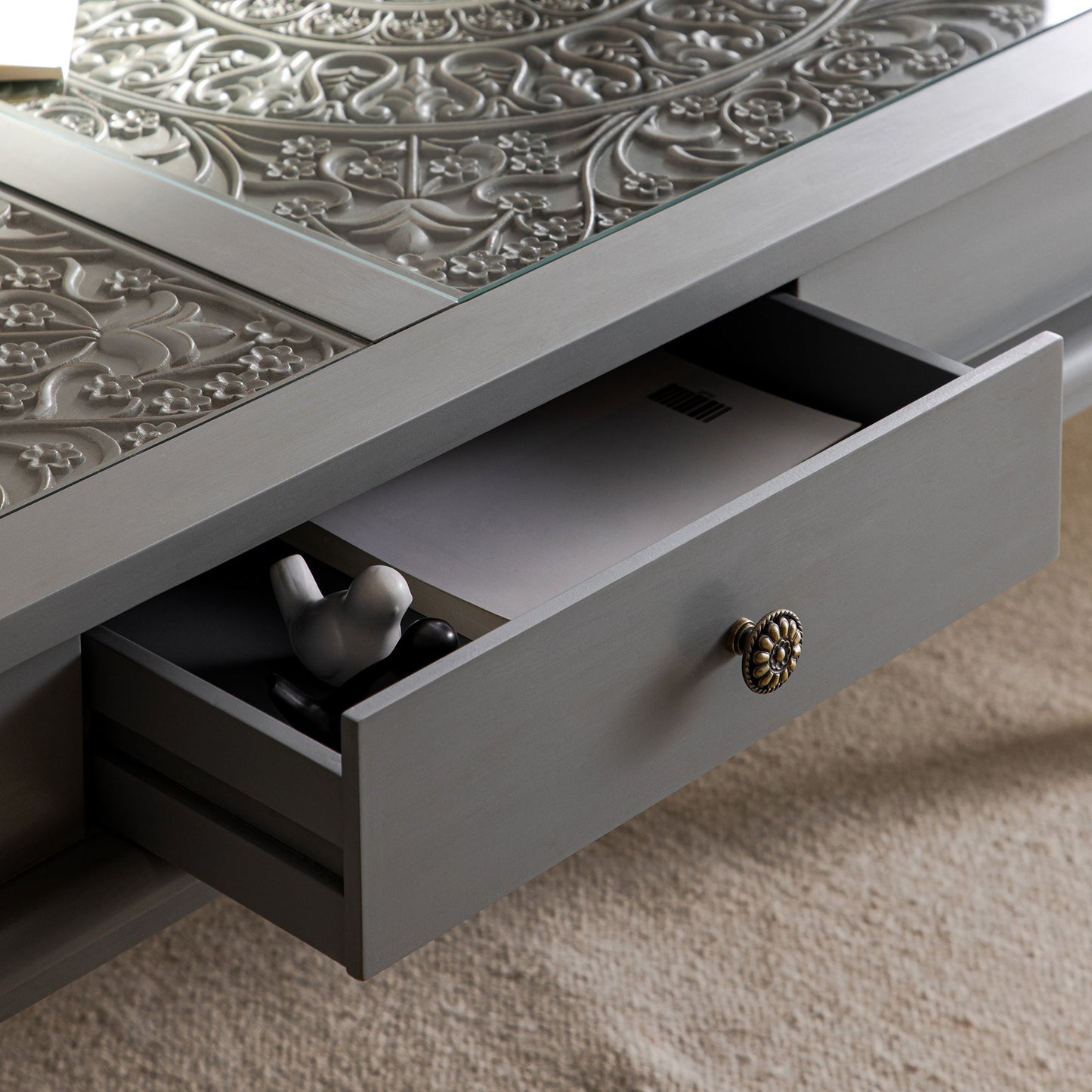 Table basse Chantilly gris moyen avec tiroirs