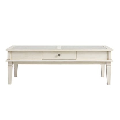 Table basse blanchie à la chaux Chantilly avec tiroirs