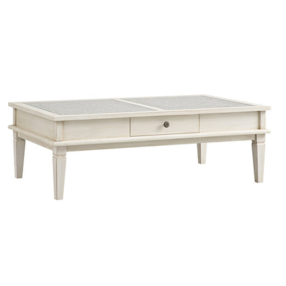 Table basse blanchie à la chaux Chantilly avec tiroirs