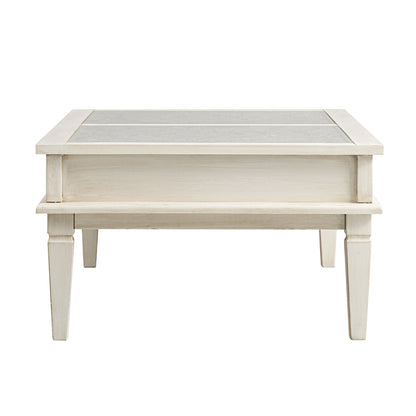 Table basse blanchie à la chaux Chantilly avec tiroirs