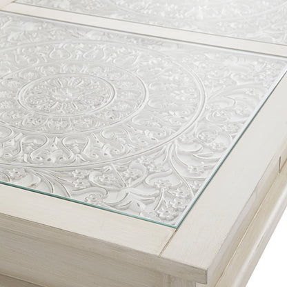 Table basse blanchie à la chaux Chantilly avec tiroirs