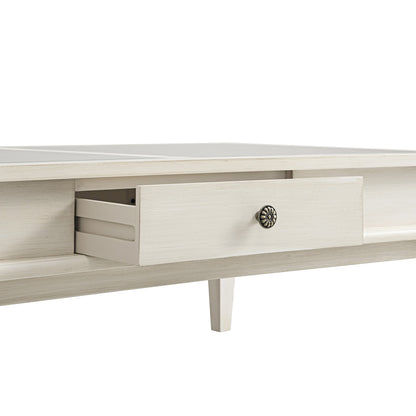 Table basse blanchie à la chaux Chantilly avec tiroirs